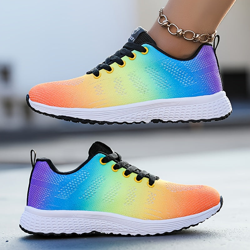 SUENTA Damen Sportsneaker Atmungsaktivem Strick-Obermaterial Flexibler Sohle Herbst Regenbogen
