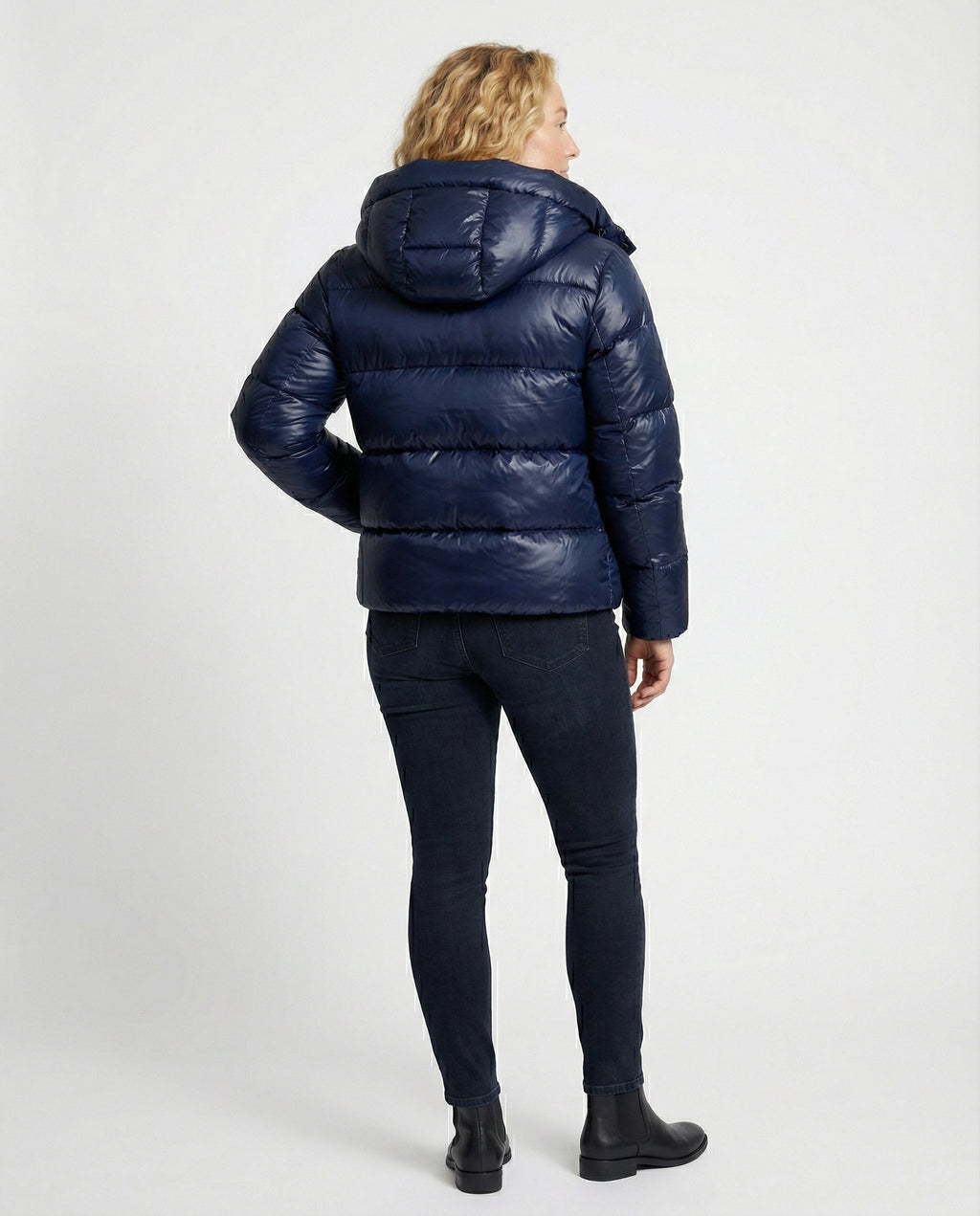 SUENTA Damen Kurze Steppjacke Mit Kapuze Glanz-Optik Hoher Stehkragen