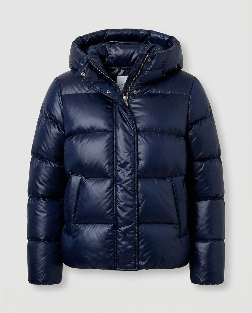 SUENTA Damen Kurze Steppjacke Mit Kapuze Glanz-Optik Hoher Stehkragen