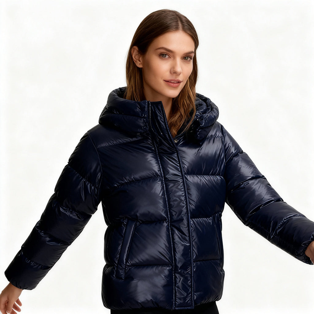 SUENTA Damen Ultraleichte Steppjacke Mit Kapuze Kunstfaser Und Taschen Dunkelblau
