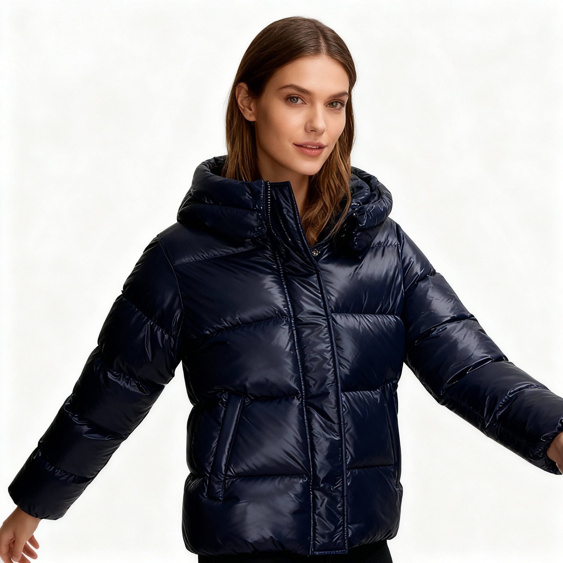 SUENTA Damen Ultraleichte Steppjacke Mit Kapuze Kunstfaser Und Taschen Dunkelblau