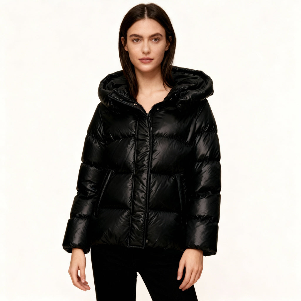 SUENTA Damen Ultraleichte Steppjacke Mit Kapuze Kunstfaser Und Taschen
