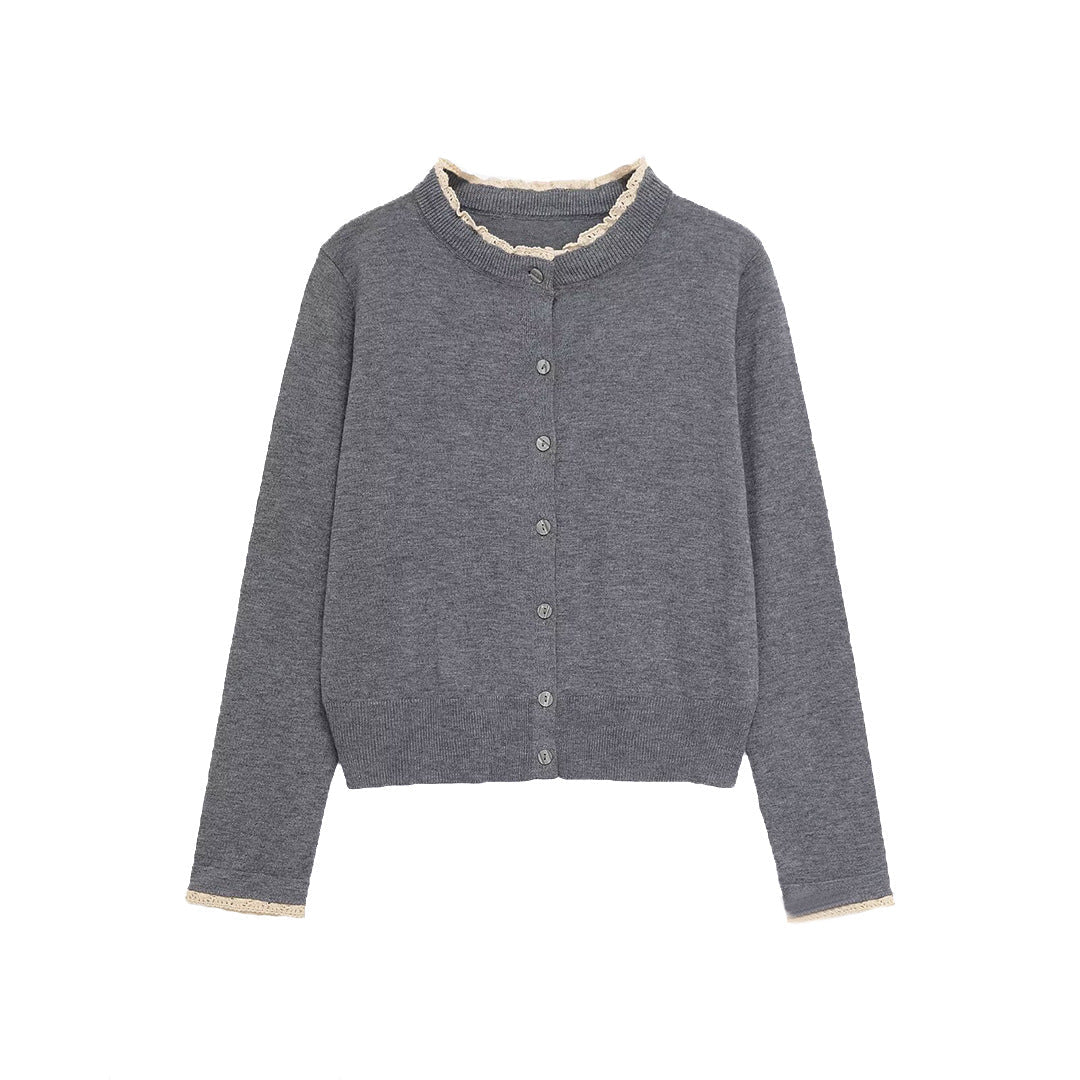 SUENTA Damen Strickjacke Rüschendetails Weichem Atmungsaktivem Strickmaterial Grau