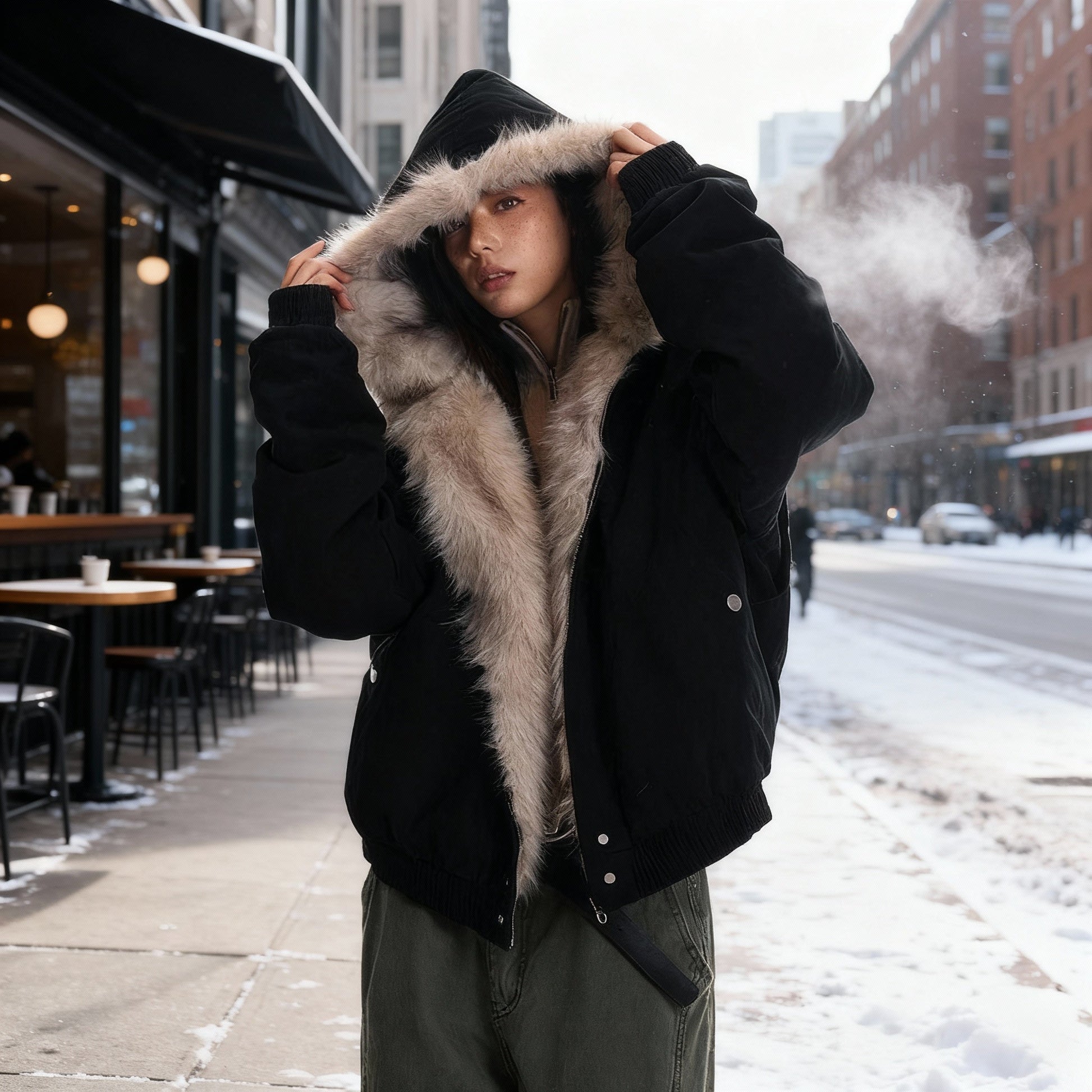 SUENTA Damen Thermo Winterjacke Abnehmbarer Kapuze Fellkragen Wasserabweisendem