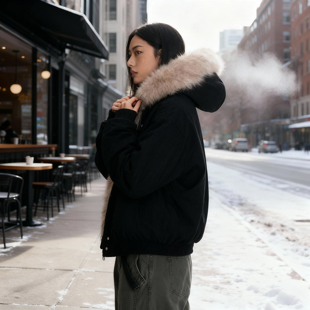 SUENTA Damen Thermo Winterjacke Abnehmbarer Kapuze Fellkragen Wasserabweisendem