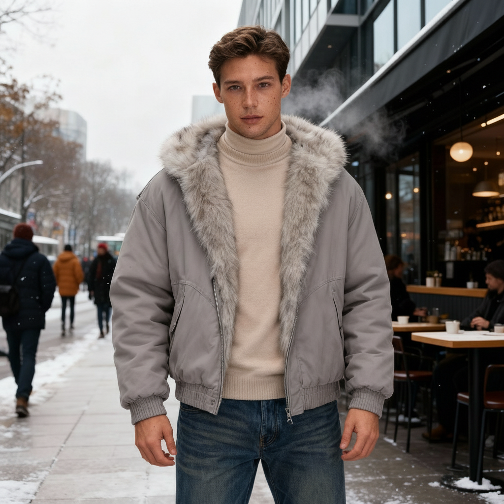 SUENTA Damen Thermo Winterjacke Abnehmbarer Kapuze Fellkragen Wasserabweisendem Grau