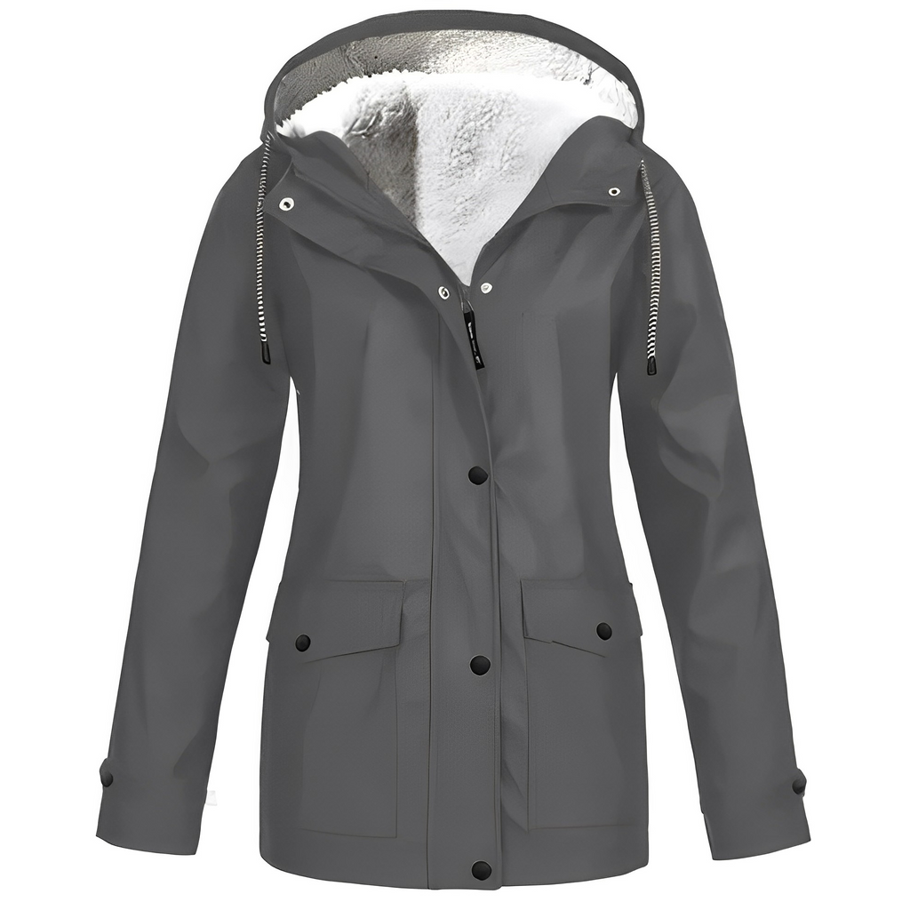 SUENTA Damen Übergangsjacke Mit Kapuze Und Fleecefutter Warm Grau