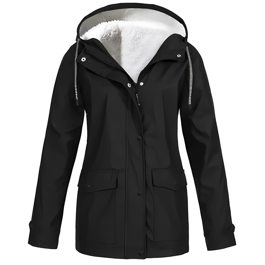 SUENTA Damen Übergangsjacke Mit Kapuze Und Fleecefutter Warm Schwarz