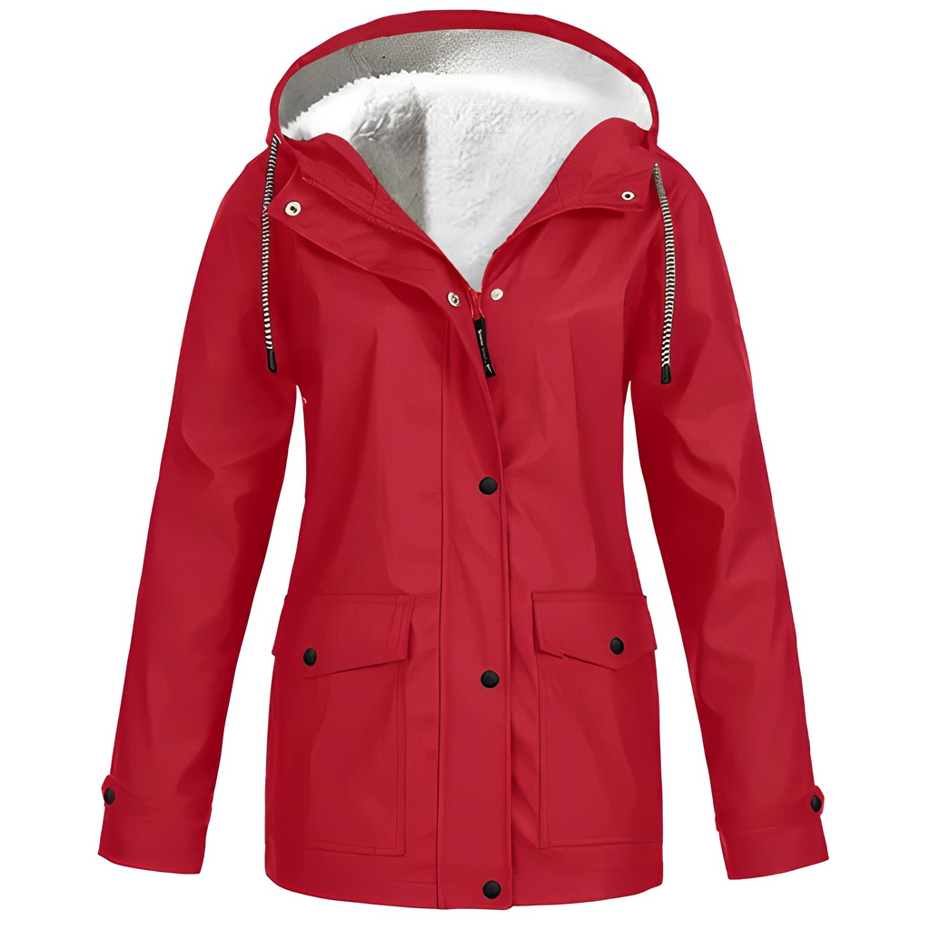 SUENTA Damen Übergangsjacke Mit Kapuze Und Fleecefutter Warm Rot