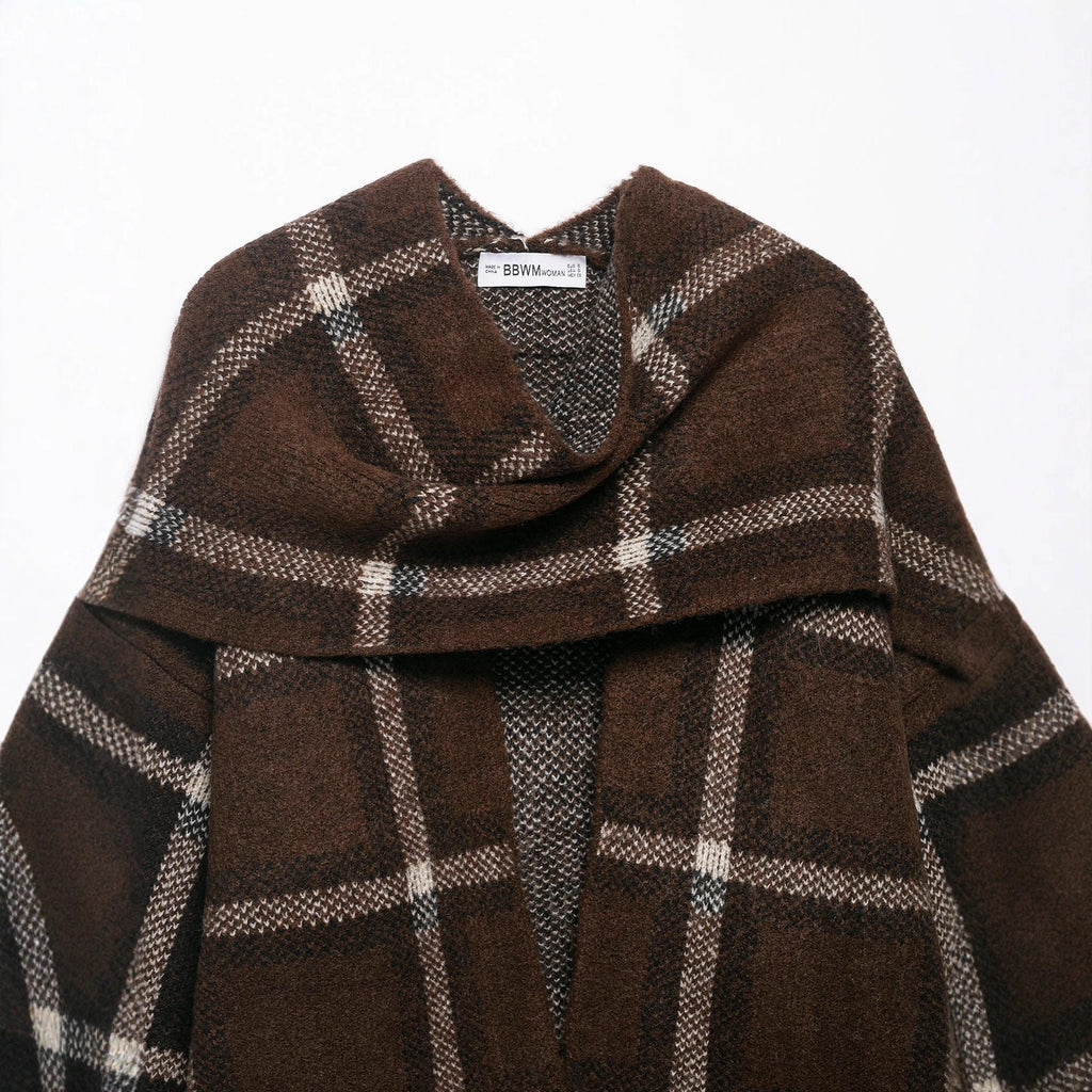 SUENTA Damen Übergroßen Cardigan Mit Karomuster Hochwertige Materialmischung