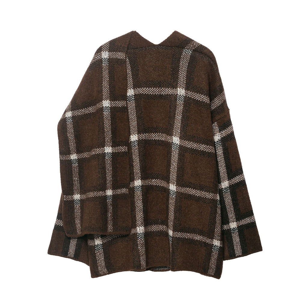 SUENTA Damen Übergroßen Cardigan Mit Karomuster Hochwertige Materialmischung