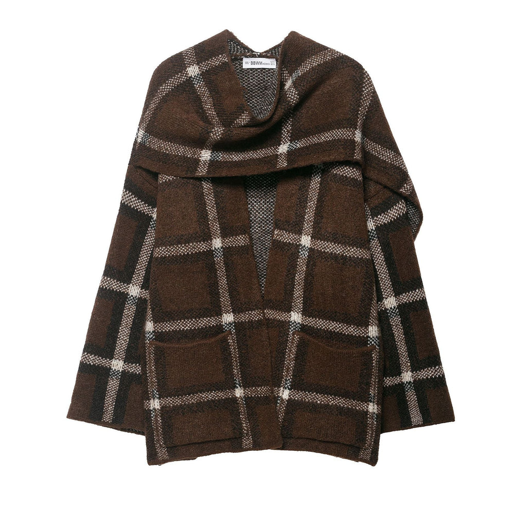 SUENTA Damen Übergroßen Cardigan Mit Karomuster Hochwertige Materialmischung
