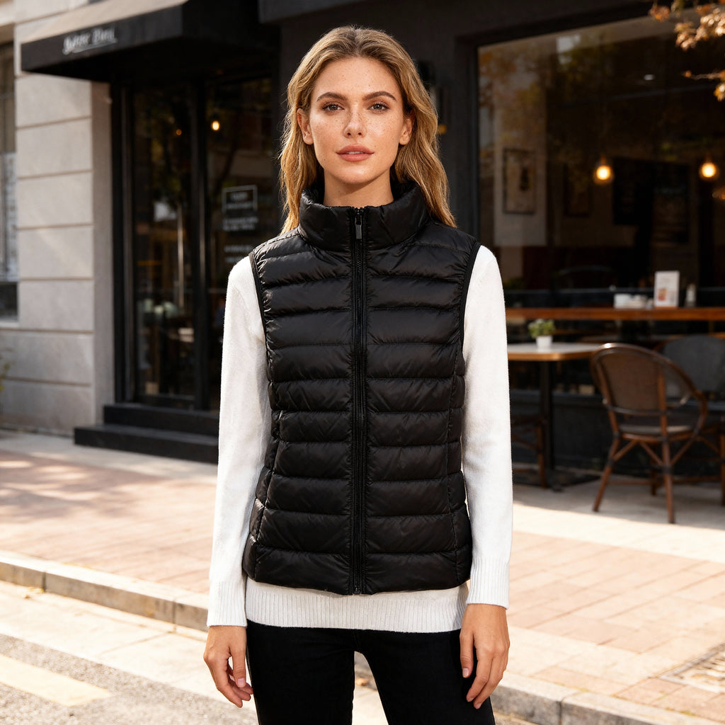 SUENTA Damenweste Nylon Taillierte Passform Hoher Kragen Ganztägigen Komfort Schwarz