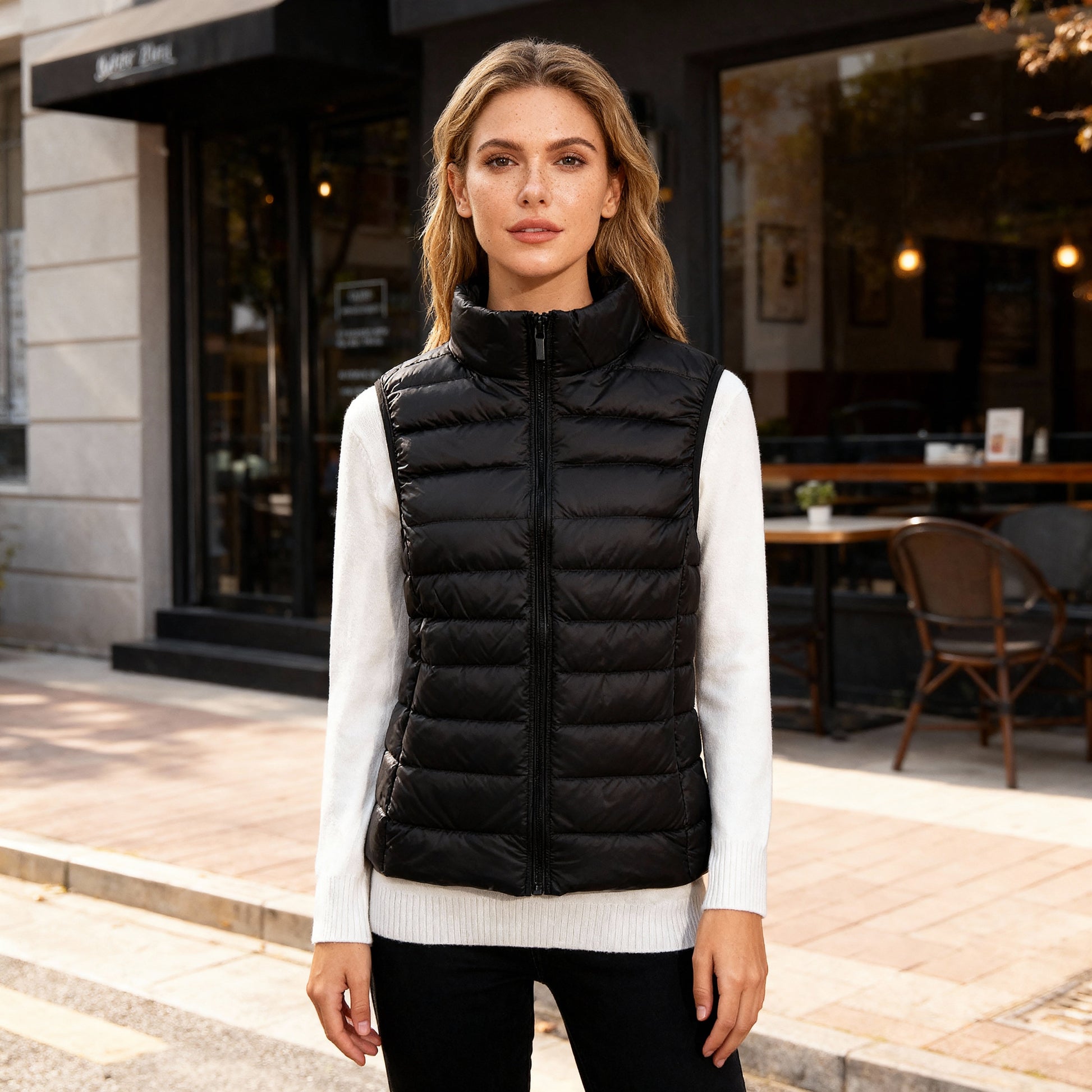 SUENTA Damenweste Nylon Taillierte Passform Hoher Kragen Ganztägigen Komfort Schwarz