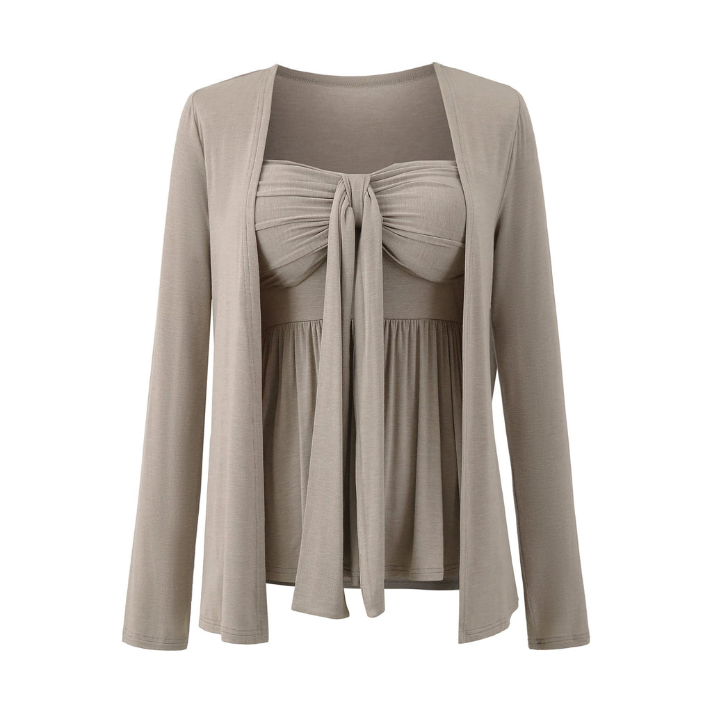 SUENTA Damen Wickelbluse Mit Zarten Rüschendetails Zeitlose Eleganz Grau