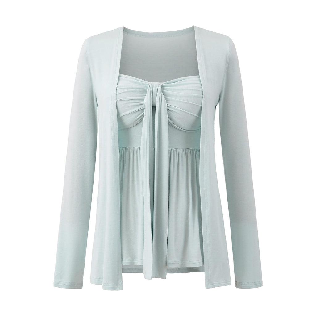 SUENTA Damen Wickelbluse Mit Zarten Rüschendetails Zeitlose Eleganz Babyblau