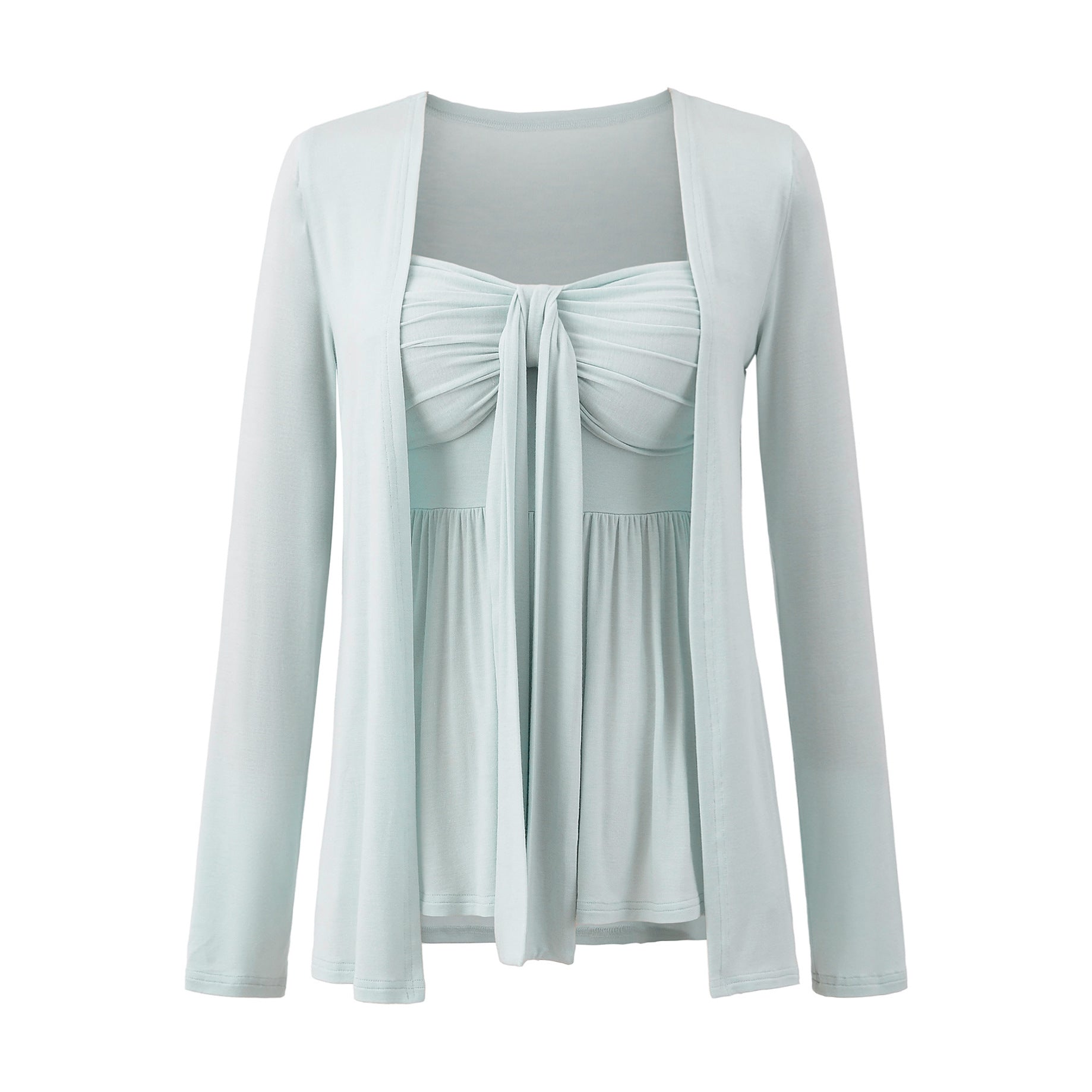 SUENTA Damen Wickelbluse Mit Zarten Rüschendetails Zeitlose Eleganz Babyblau