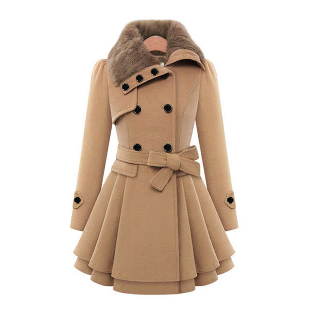 SUENTA Damen Winterjacke Mit Gürtel & Fellfutter Warm Taillierte Eleganz Khaki