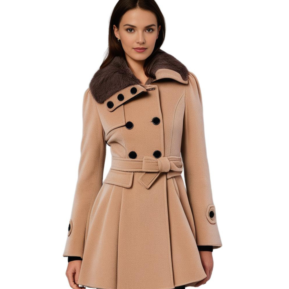 SUENTA Damen Winterjacke Mit Gürtel & Fellfutter Warm Taillierte Eleganz