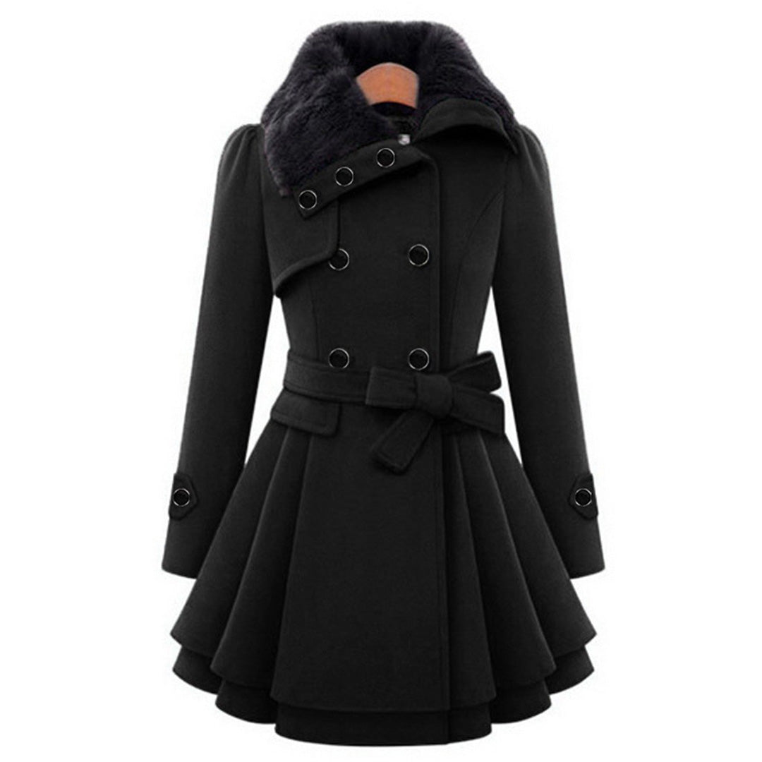 SUENTA Damen Winterjacke Mit Gürtel & Fellfutter Warm Taillierte Eleganz Schwarz