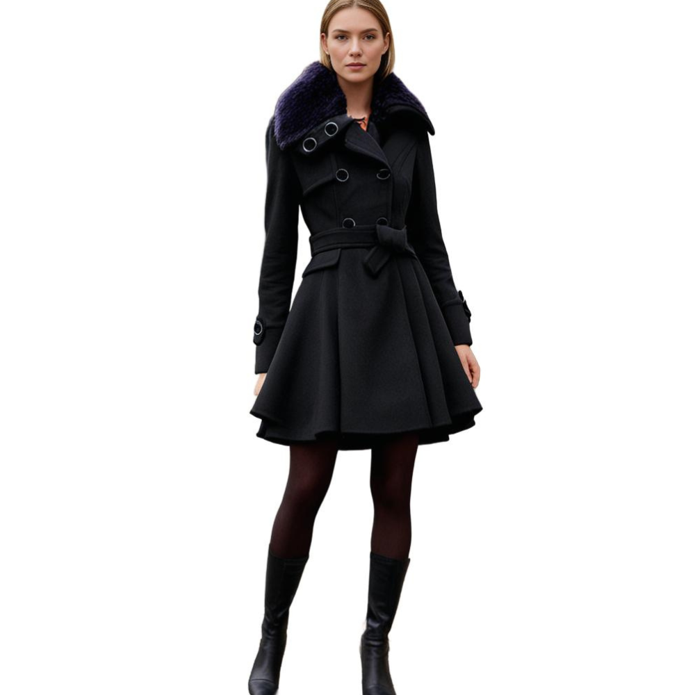 SUENTA Damen Winterjacke Mit Gürtel & Fellfutter Warm Taillierte Eleganz