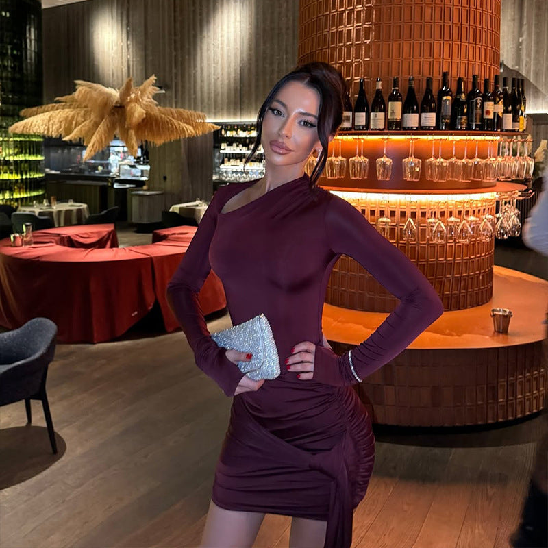 SUENTA Sophé | Damen Elegantes Wickelkleid – Langer Arm & Figurschmeichelnder Schnitt Weinrot