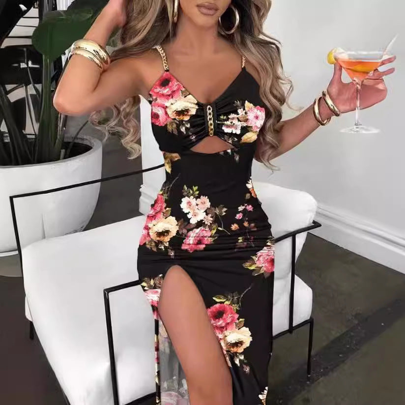 SUENTA Nara | Damen Figurbetontes Maxikleid – Florales Muster & Cut-Out-Detail Farbton