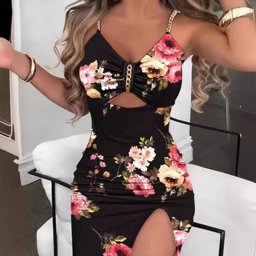 SUENTA Nara | Damen Figurbetontes Maxikleid – Florales Muster & Cut-Out-Detail