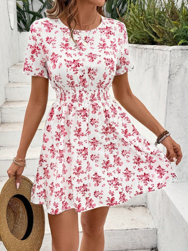 SUENTA Luna | Damen Sommerkleid – Floralem Muster, Flexibler Elastik-Taillenzug & Lässiger Schnitt Pink