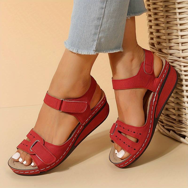 SUENTA Damen Slip-On Sandalen – Fussgewölbestütze & Atmungsaktives Obermaterial Rot