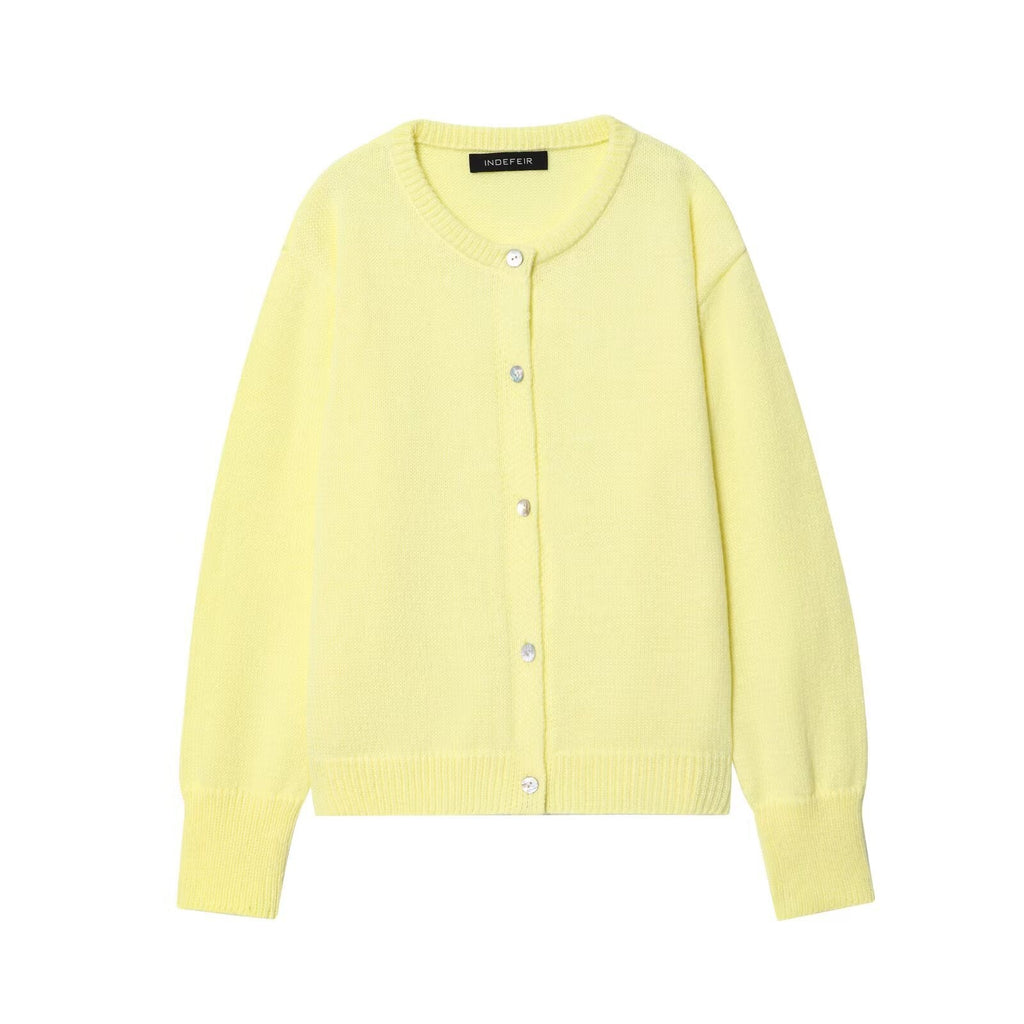 SUENTA Damen Weiche Strickjacke Mit Dezenten Knopfdetails Gelb