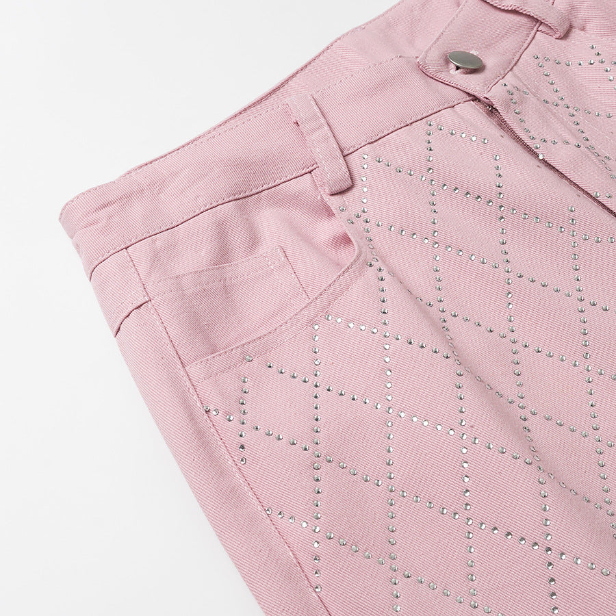 SUENTA Damen weite High-Waist-Hose mit Rautenmuster Bequeme Passform