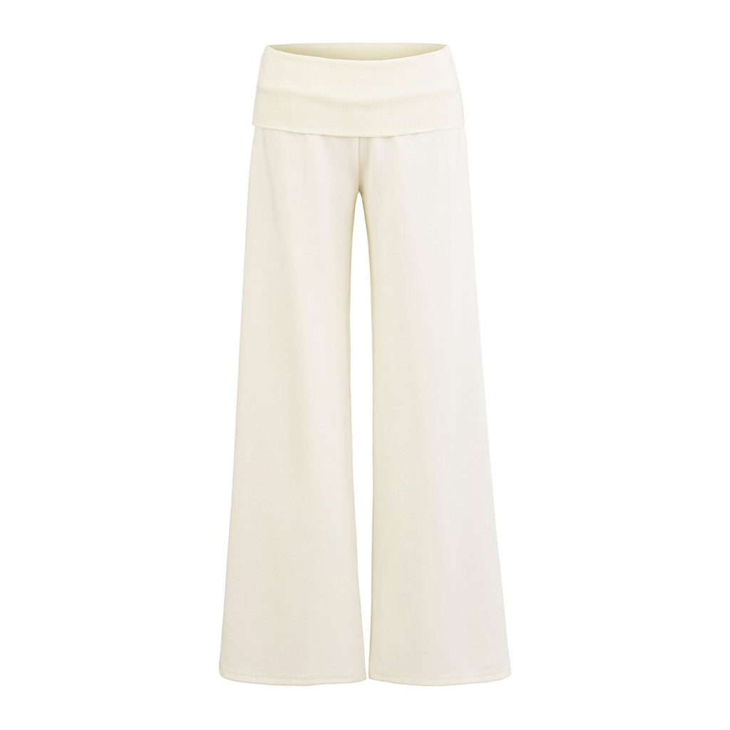 SUENTA Damen Weite Jersey-Loungehose Elastische Bund Komfort Weiß