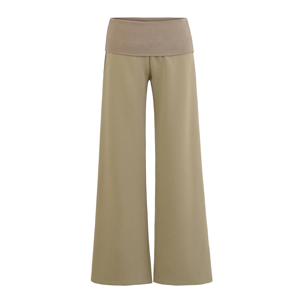 SUENTA Damen Weite Jersey-Loungehose Elastische Bund Komfort Khaki