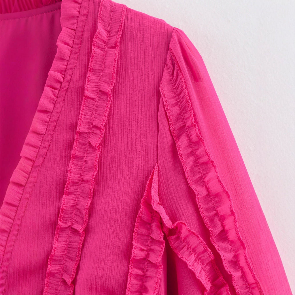 SUENTA Damen Zeitloses Maxikleid Mit Rüschendetails Und Taillengürtel Ärmeln