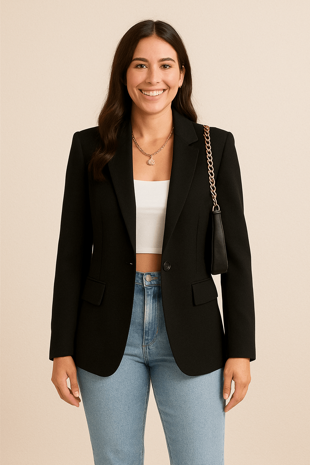 SUENTA Damenblazer Taillierter Streetwear-Chic Struktur Komfort Modernem Stil Schwarz