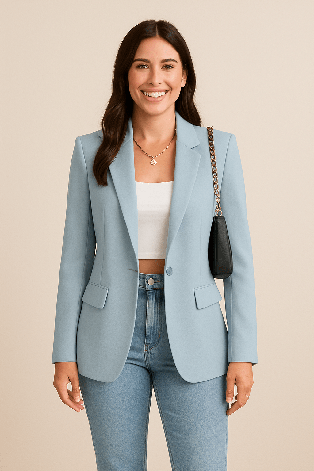 SUENTA Damenblazer Taillierter Streetwear-Chic Struktur Komfort Modernem Stil Hellblau