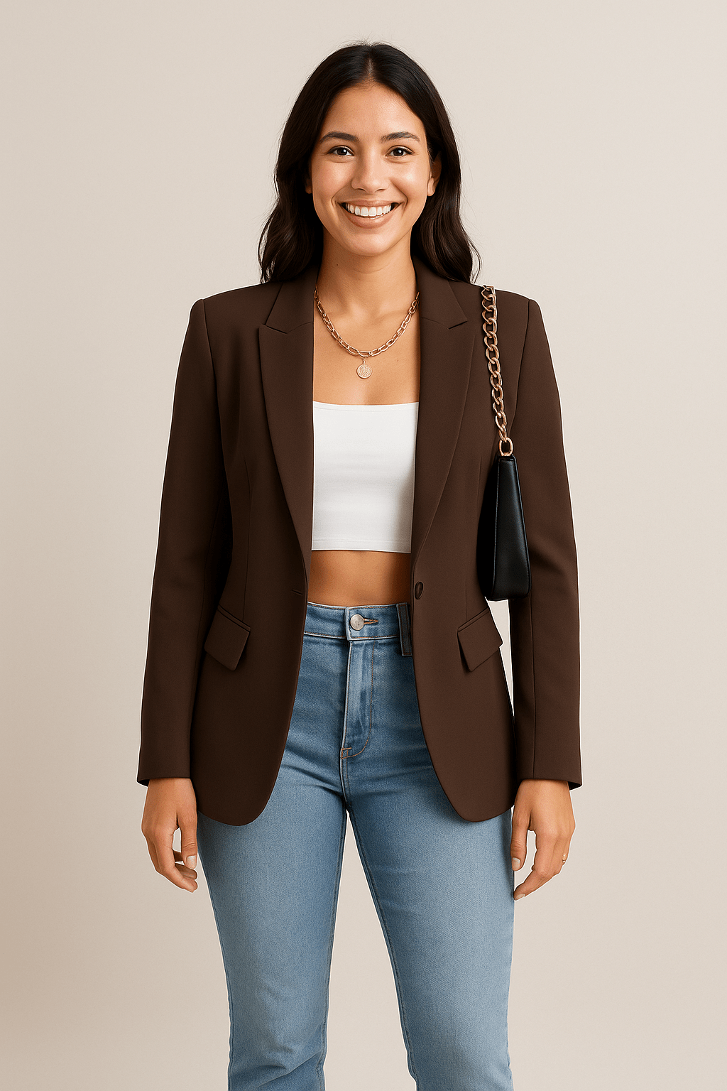 SUENTA Damenblazer Taillierter Streetwear-Chic Struktur Komfort Modernem Stil Braun