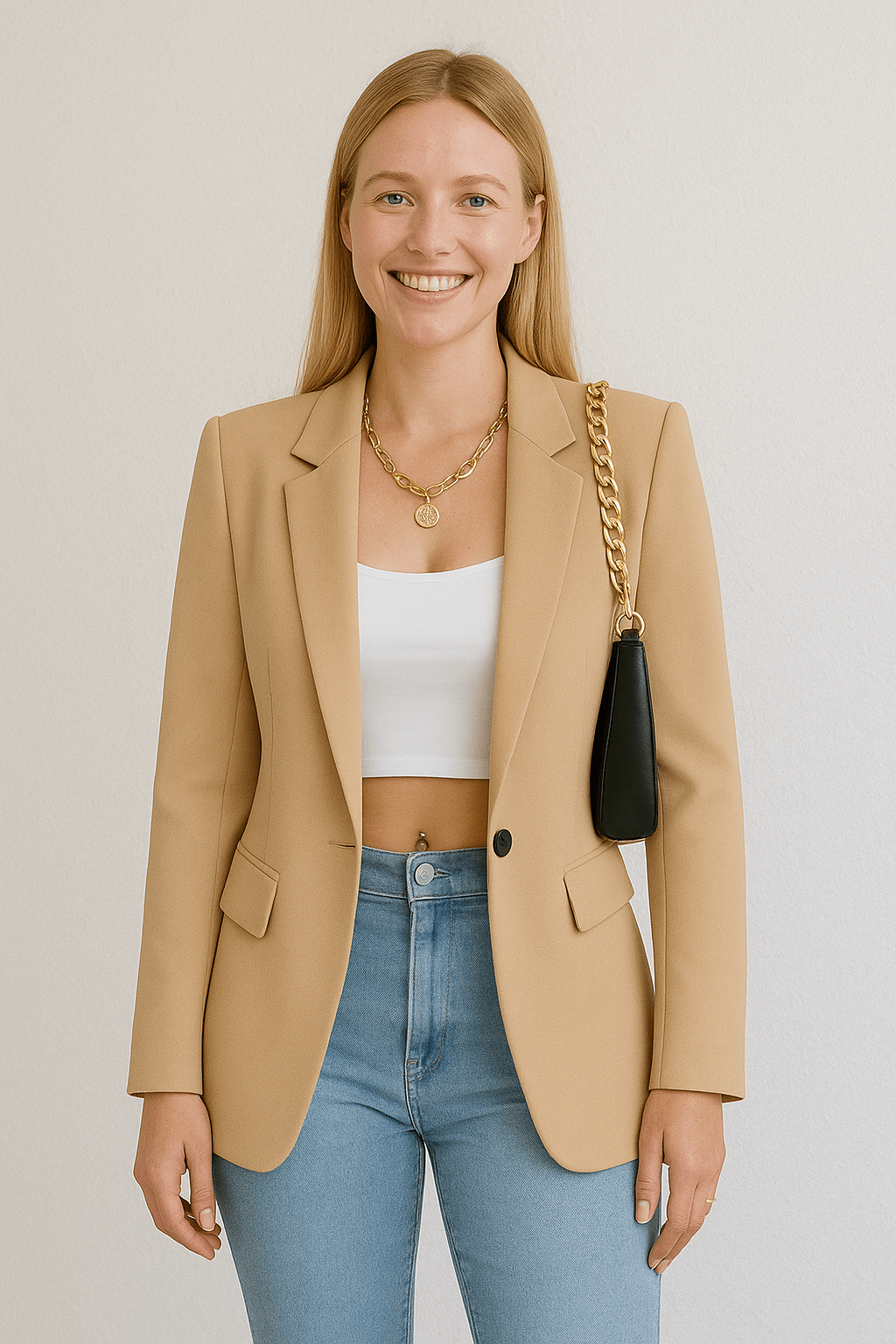 SUENTA Damenblazer Taillierter Streetwear-Chic Struktur Komfort Modernem Stil Beige