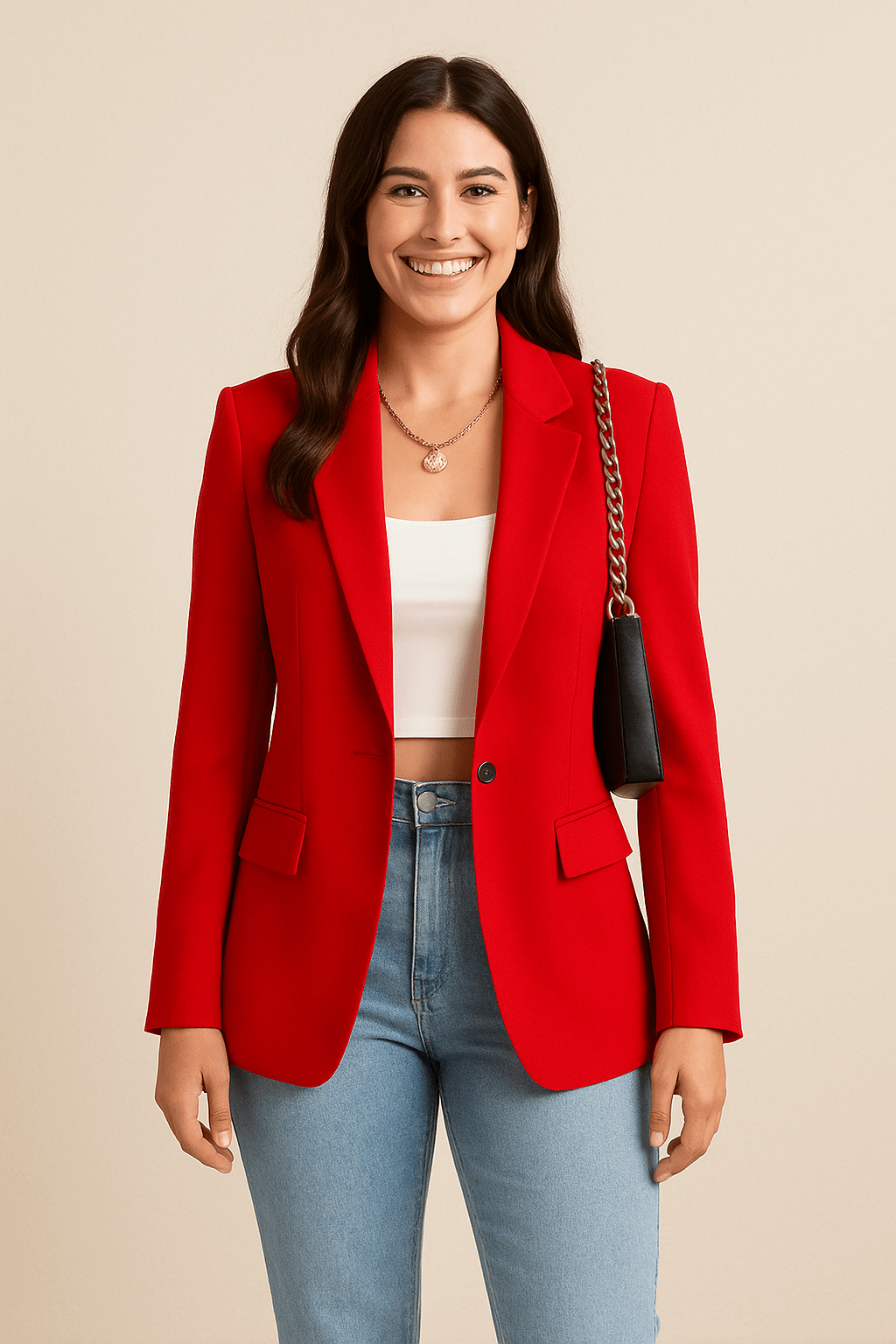 SUENTA Damenblazer Taillierter Streetwear-Chic Struktur Komfort Modernem Stil Rot
