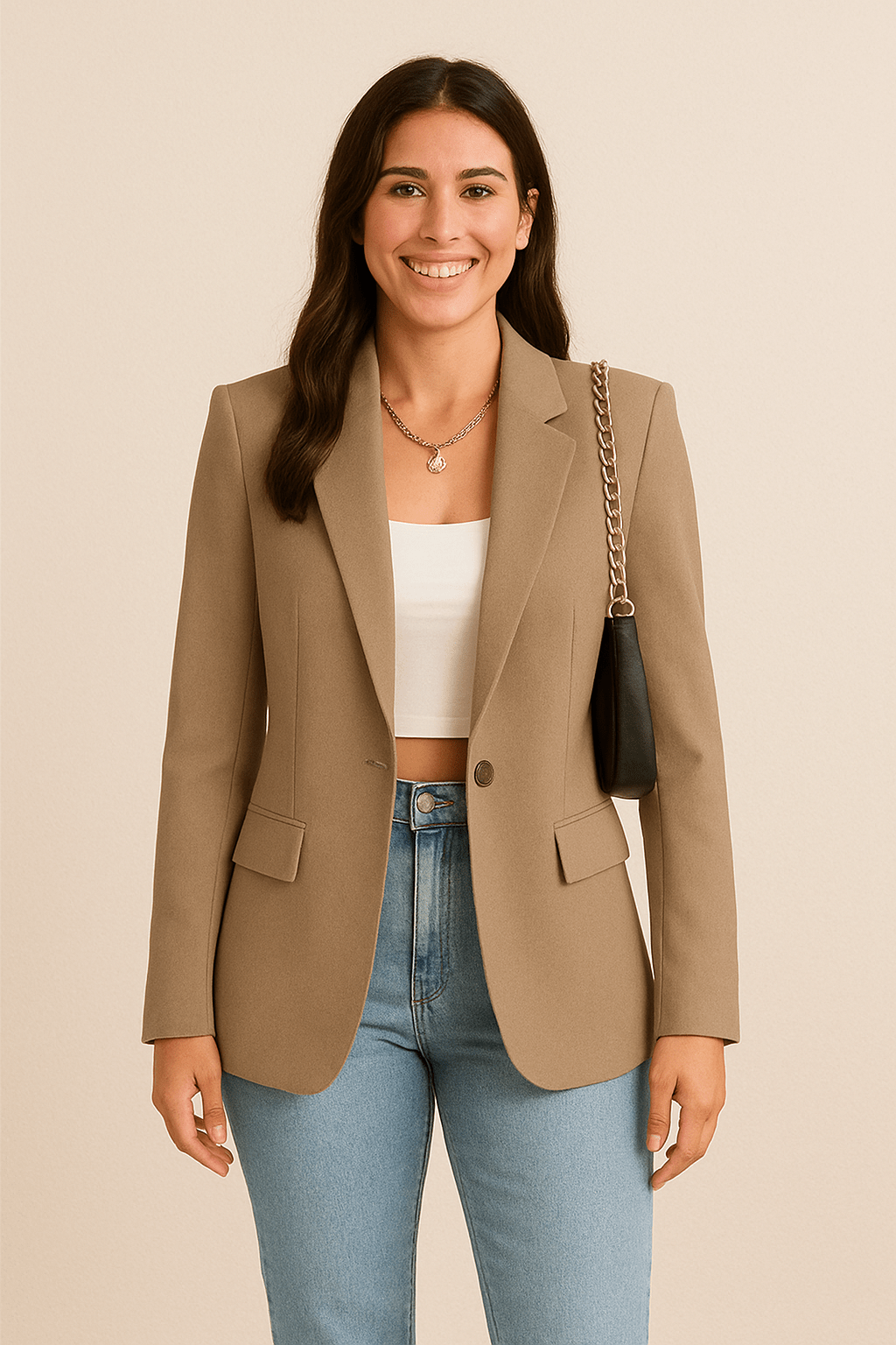 SUENTA Damenblazer Taillierter Streetwear-Chic Struktur Komfort Modernem Stil Khaki