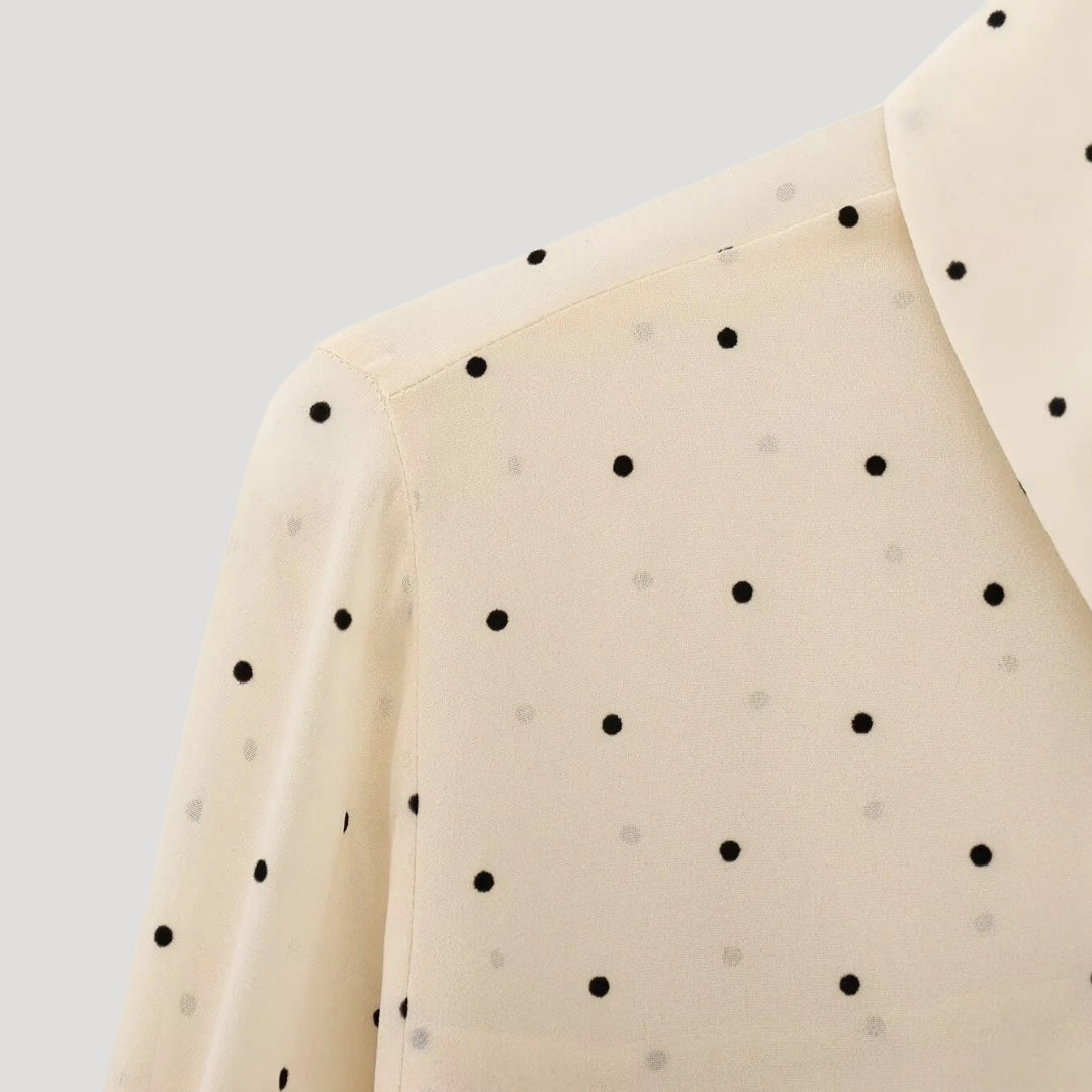 SUENTA Damenbluse Mit Polka-Dots Und Schleife Langärmeliges Chiffonhemd