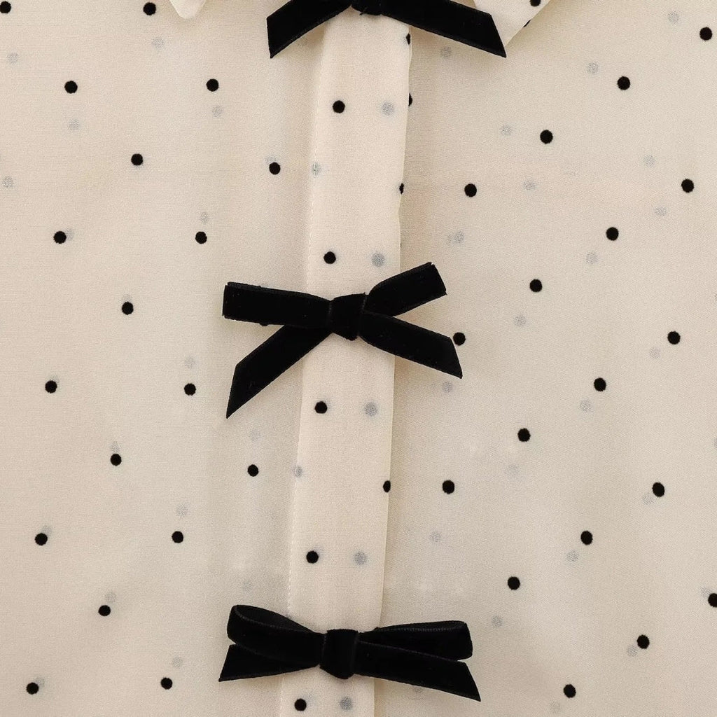 SUENTA Damenbluse Mit Polka-Dots Und Schleife Langärmeliges Chiffonhemd