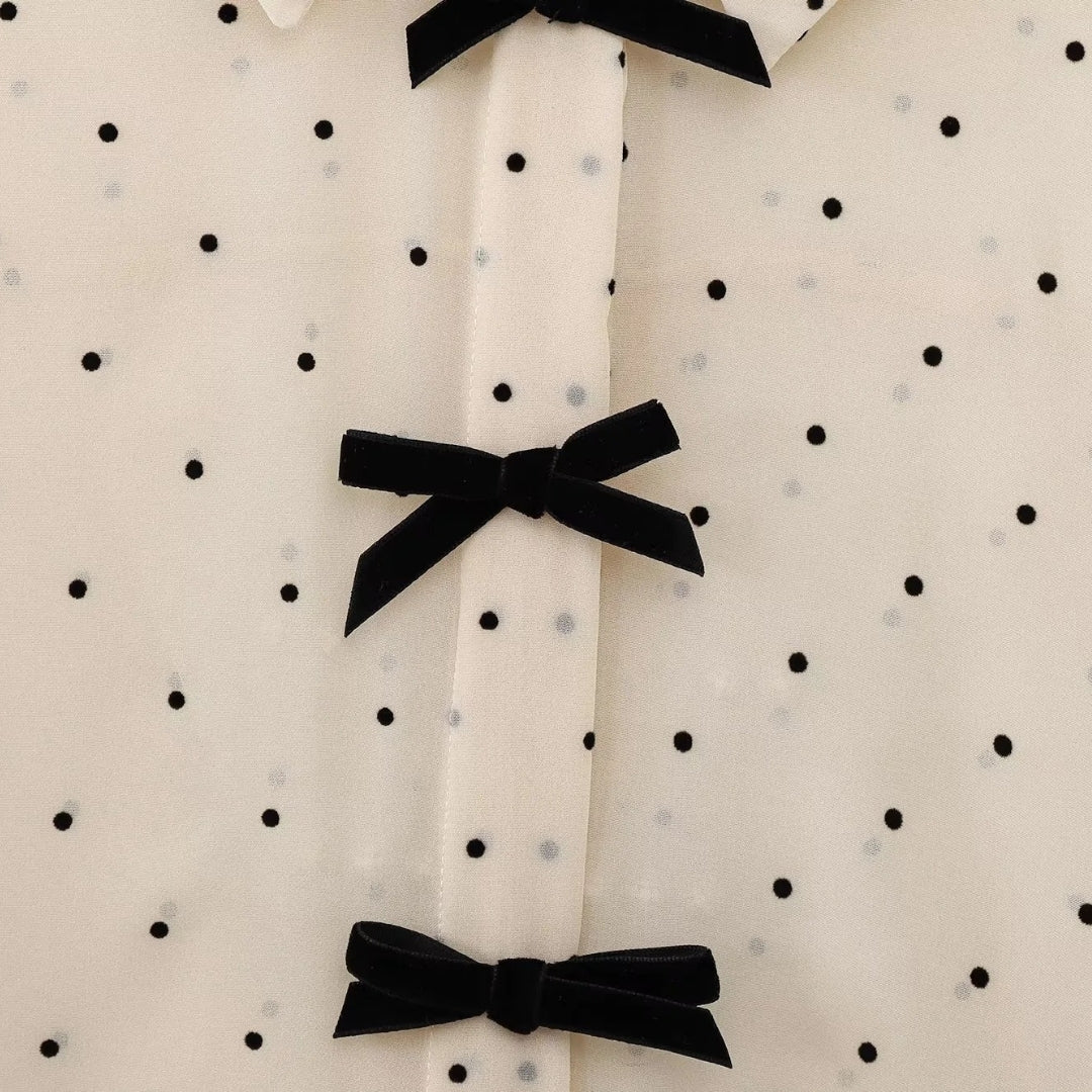 SUENTA Damenbluse Mit Polka-Dots Und Schleife Langärmeliges Chiffonhemd