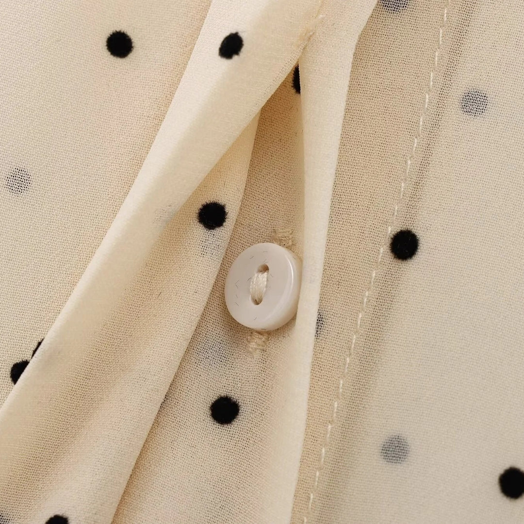 SUENTA Damenbluse Mit Polka-Dots Und Schleife Langärmeliges Chiffonhemd