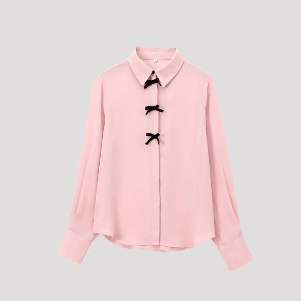 SUENTA Damenbluse Mit Polka-Dots Und Schleife Langärmeliges Chiffonhemd Rosa