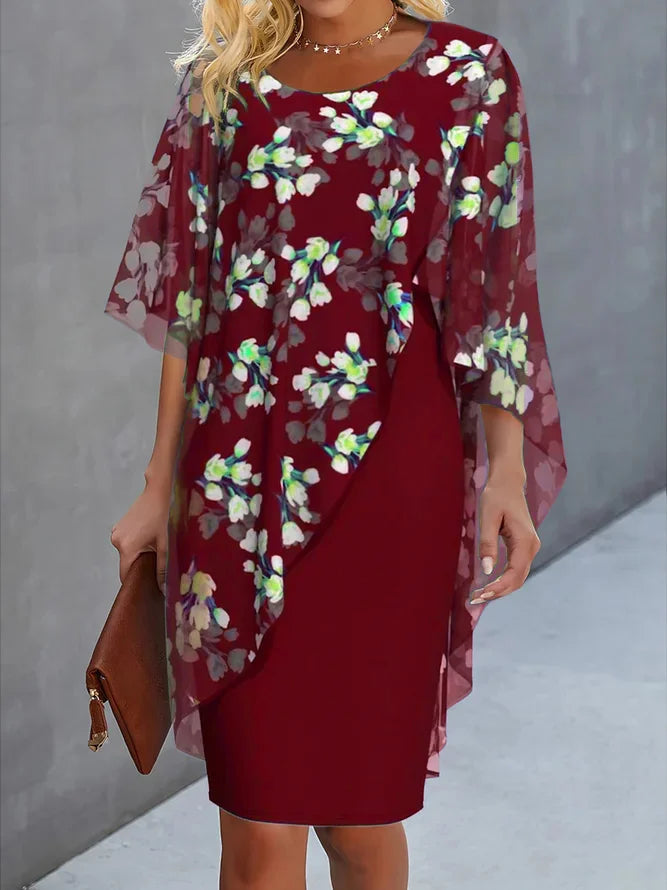 SUENTA Mechi | Damenkleid Hochzeitsgast mit Chiffoncape Blumenprint