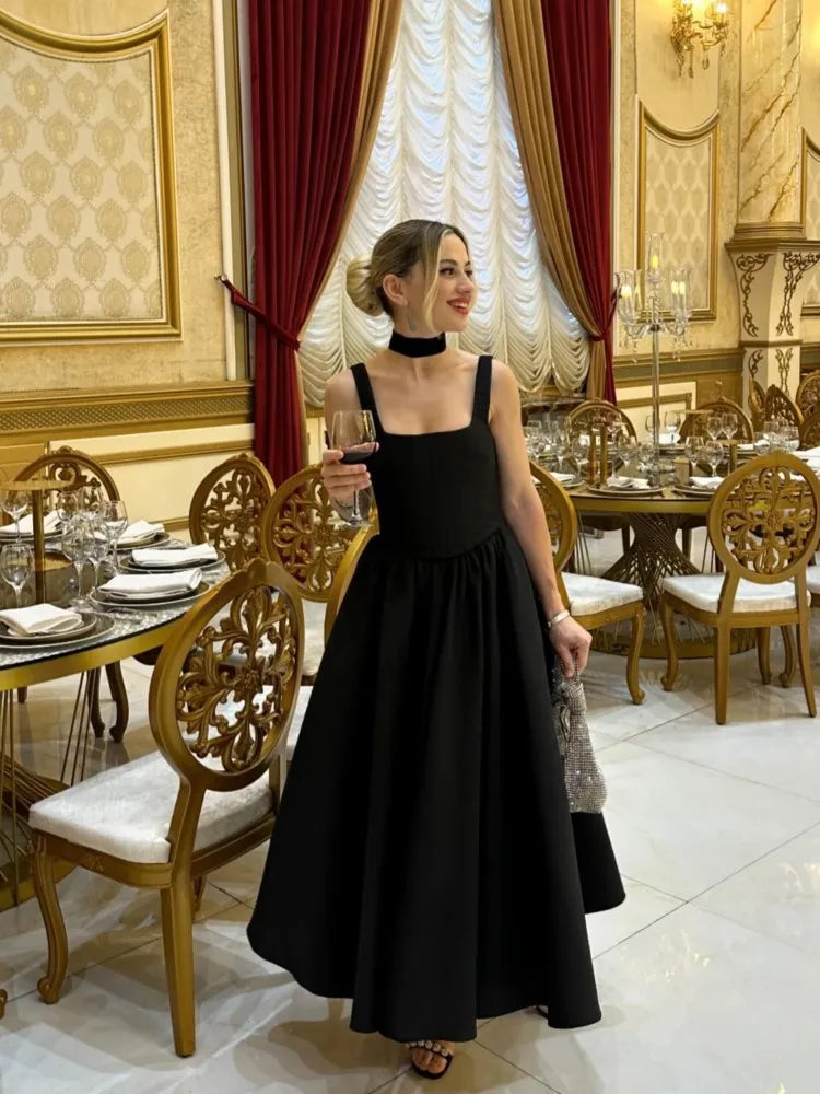 SUENTA Damenkleid Ärmellos A-Linien-Midikleid Eckiger Ausschnitt