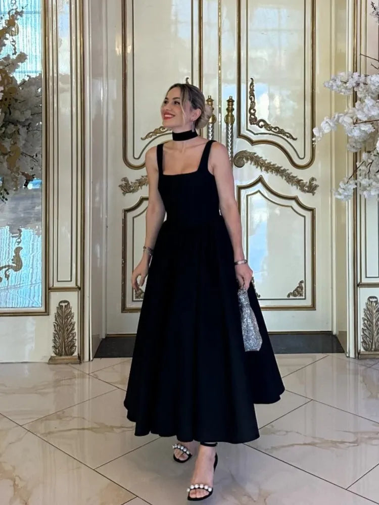 SUENTA Damenkleid Ärmellos A-Linien-Midikleid Eckiger Ausschnitt