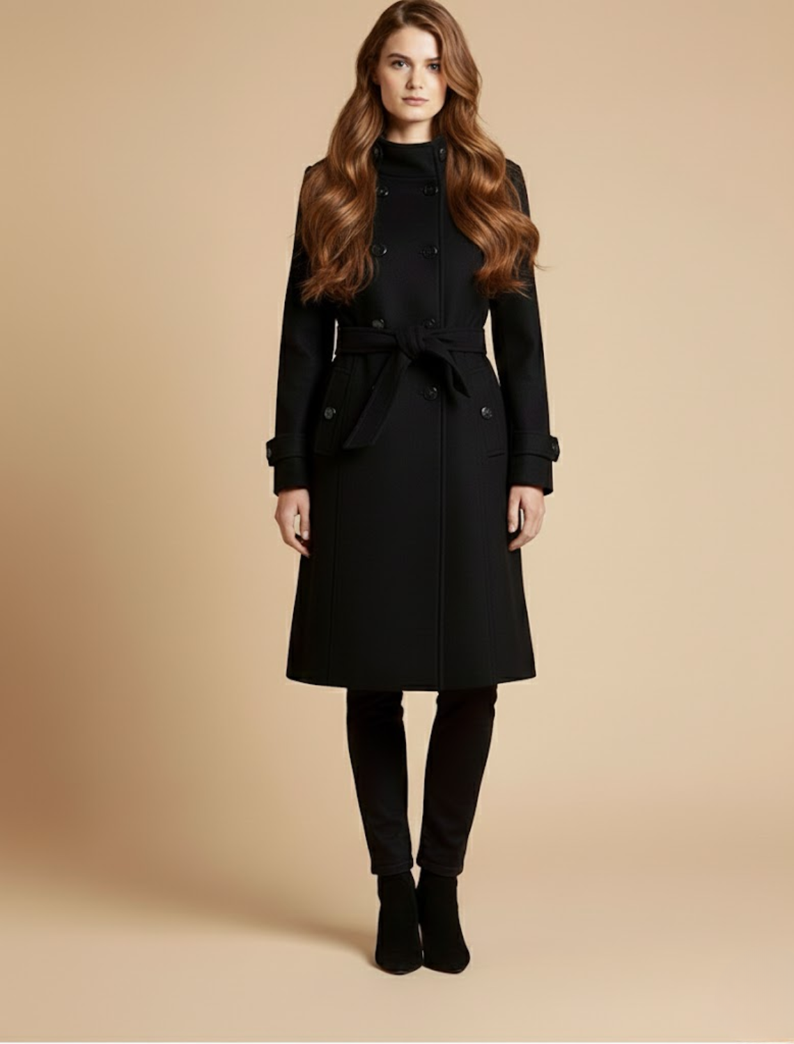 SUENTA Damenmantel Mittlerer Länge Mit Klassischem Kragen Für Eleganten Winterlook Schwarz